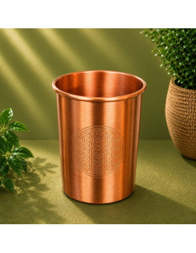 GOBELET EN CUIVRE PUR - FLEUR DE VIE, BROSSÉ MAT – 300