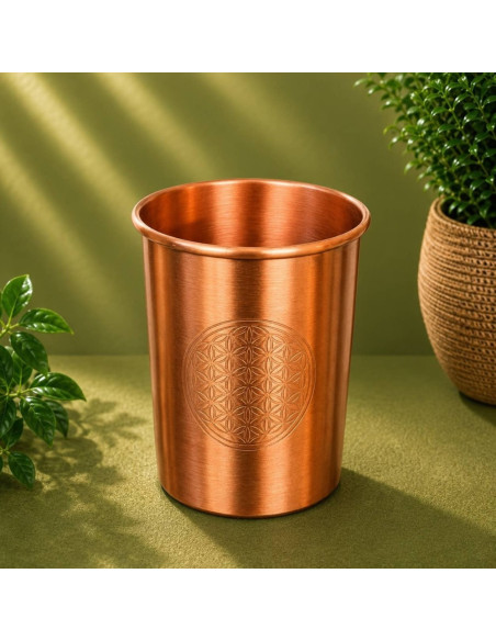 GOBELET EN CUIVRE PUR - FLEUR DE VIE, BROSSÉ MAT – 300