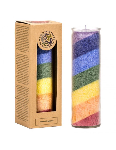 Bougie arc en ciel - sans parfum - en verre - 100 heures de combustion!